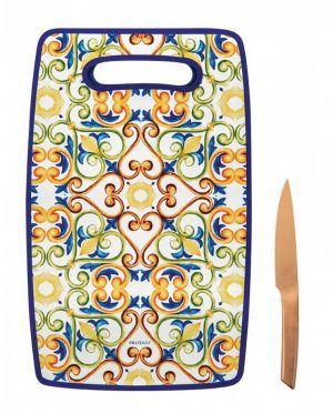 Tagliere decorato con Coltello Rose Gold Inox