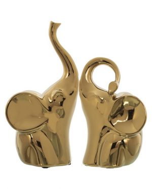 Coppia Elefanti Ceramica Oro