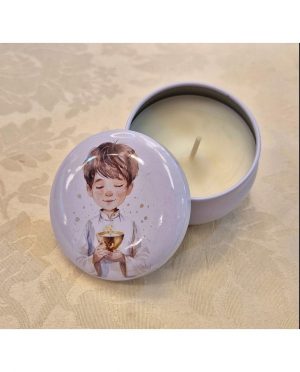 Candela in Scatola di Metallo Comunione Bimbo