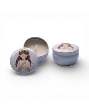 Candela in Scatola di Metallo Comunione Bimba