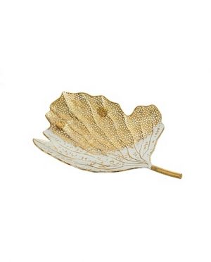 Centrotavola Foglia di Design in Metallo Oro e Bianco