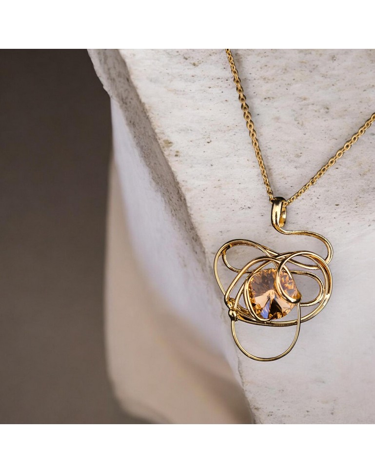 Collana Gold “Essenza d’Ambra”: Solitario in Cristallo Miele di Giada