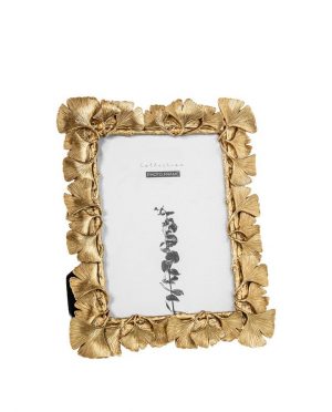 Portafoto di Design “Ginkgo D’oro”: Cornice in Resina Oro con Foglie a Rilievo