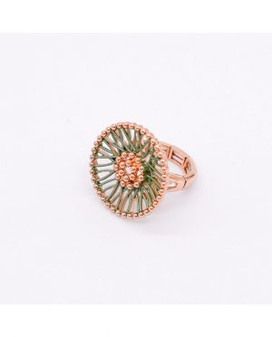 Anello “Aurora Raggiera” in Oro Rosa e Smalto Verde