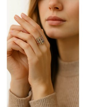 Anello “Aurora Bamboo” in Oro Rosa 18K e Smalto