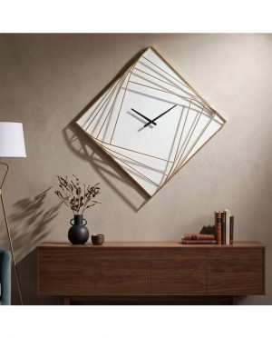 Orologio da Parete Geometrico in Metallo Dorato e Legno