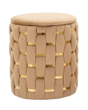 Pouf Contenitore Cilindrico in Velluto Senape