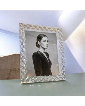 Portafoto in Cristallo con Cornice a Rombi Sfaccettati